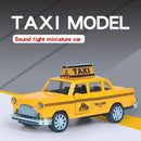 Retro Taxi Model Alloy Car Toy Miniature Car Collection Diecast Sound Light Kids Toys Children's Day Gift